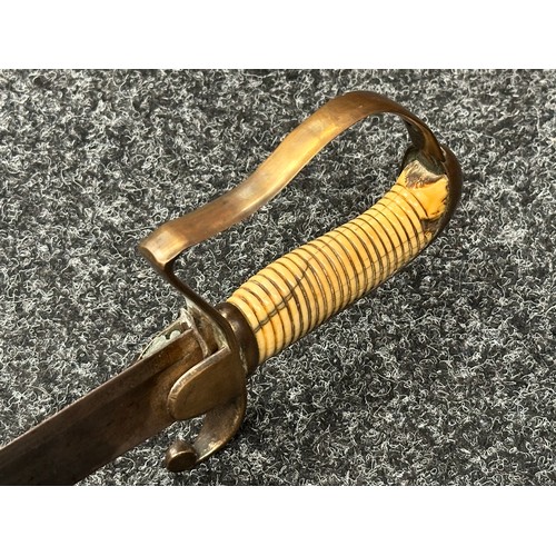 3112 - Georgian British Army Officers Sabre with single edged, curved and fullered blade 775mm in length. G... 