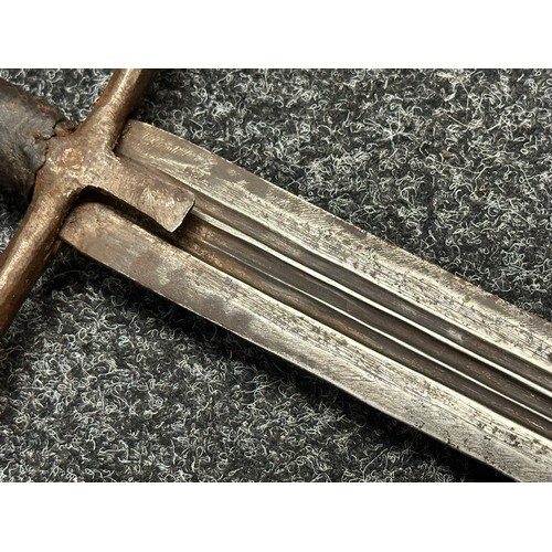 3117 - Sudanese Kaskara Sword with double edged fullered blade 935mm in length. Steel crossguard and leathe... 