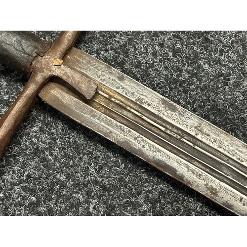 3117 - Sudanese Kaskara Sword with double edged fullered blade 935mm in length. Steel crossguard and leathe... 