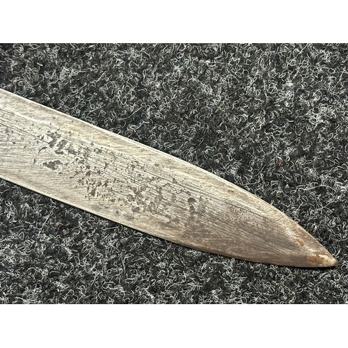 3117 - Sudanese Kaskara Sword with double edged fullered blade 935mm in length. Steel crossguard and leathe... 