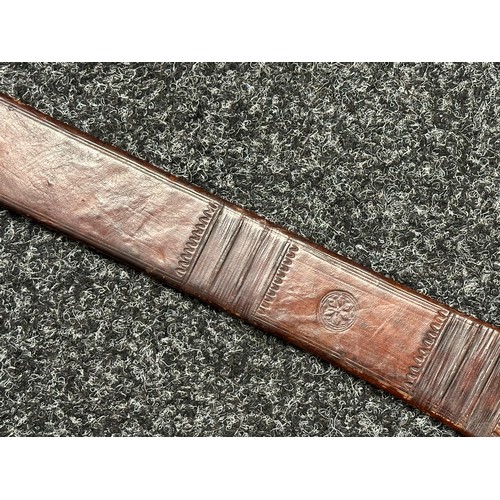 3117 - Sudanese Kaskara Sword with double edged fullered blade 935mm in length. Steel crossguard and leathe... 