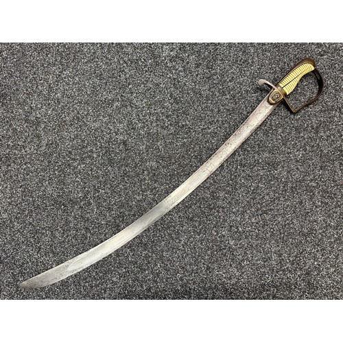 3119 - Georgian Officers Sabre with curved fullered blade with engraved decoration of Crown GR and Royal Co... 