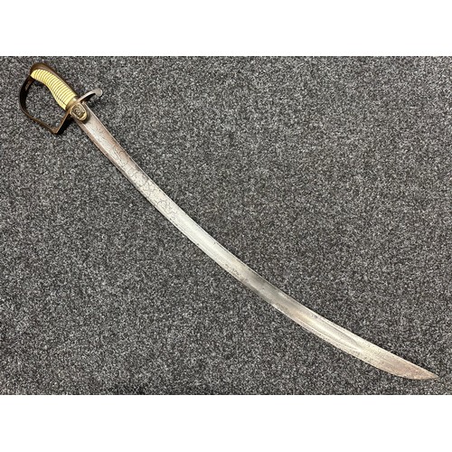 3119 - Georgian Officers Sabre with curved fullered blade with engraved decoration of Crown GR and Royal Co... 