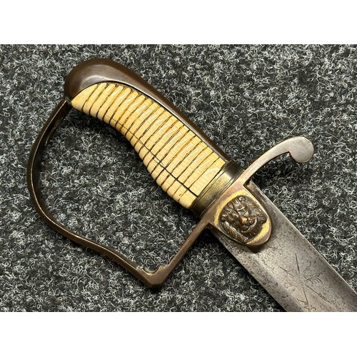 3119 - Georgian Officers Sabre with curved fullered blade with engraved decoration of Crown GR and Royal Co... 