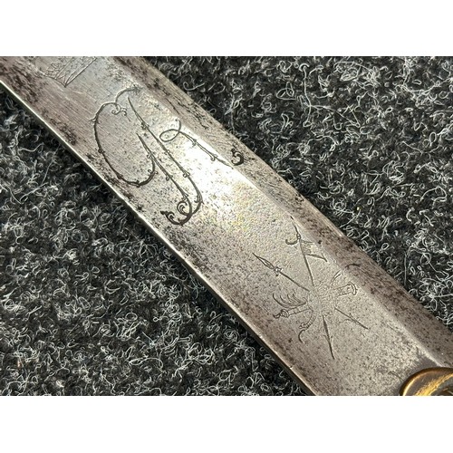 3119 - Georgian Officers Sabre with curved fullered blade with engraved decoration of Crown GR and Royal Co... 