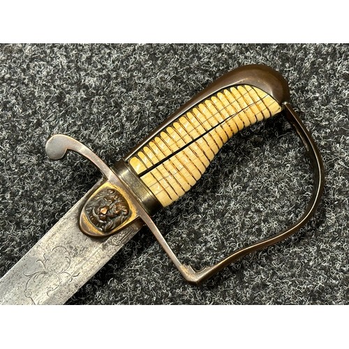 3119 - Georgian Officers Sabre with curved fullered blade with engraved decoration of Crown GR and Royal Co... 