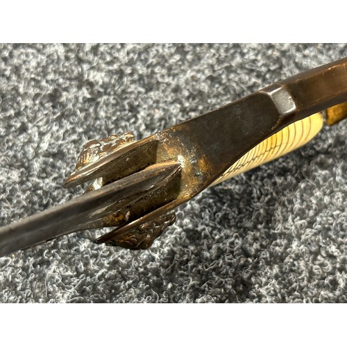 3119 - Georgian Officers Sabre with curved fullered blade with engraved decoration of Crown GR and Royal Co... 