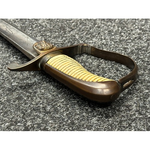 3119 - Georgian Officers Sabre with curved fullered blade with engraved decoration of Crown GR and Royal Co... 