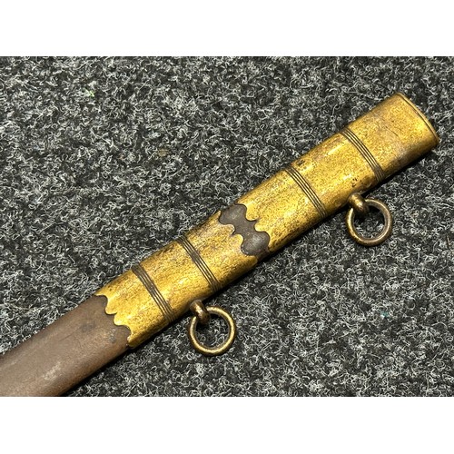 3120 - Victorian Royal Navy Officers Pipe Backed Sword with single edged blade with etched decoration and m... 