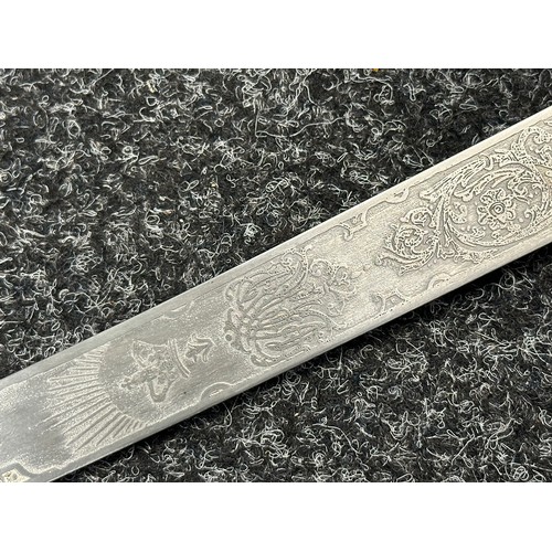 3121 - Victorian General Officers Mameluke Sword with curved blade with etched decoration, proof marked, 84... 