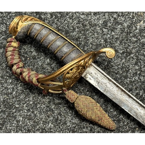 3124 - William IV British Officers Sword with pipe backed blade with etched decoration, 817mm in length. Gu... 