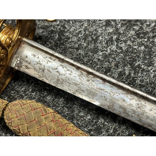 3124 - William IV British Officers Sword with pipe backed blade with etched decoration, 817mm in length. Gu... 