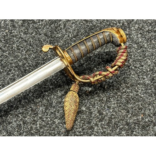 3124 - William IV British Officers Sword with pipe backed blade with etched decoration, 817mm in length. Gu... 