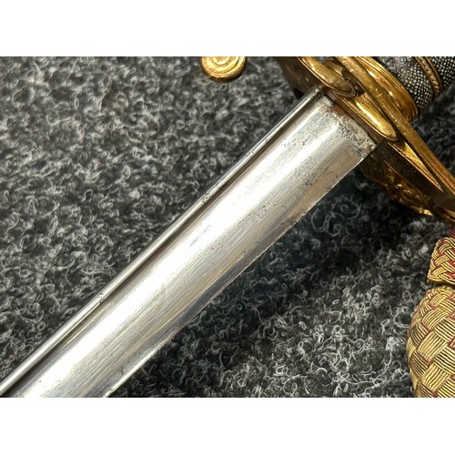 3124 - William IV British Officers Sword with pipe backed blade with etched decoration, 817mm in length. Gu... 