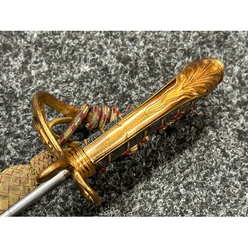 3124 - William IV British Officers Sword with pipe backed blade with etched decoration, 817mm in length. Gu... 