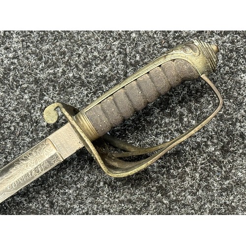 3125 - Victorian British London Scottish Rifle Volunteers Officers Sword with fullered decorated etched bla... 