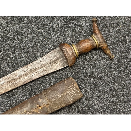 3126 - Japanese Sword with single edged blade 497mm in length, poor condition with many chips out of the cu... 