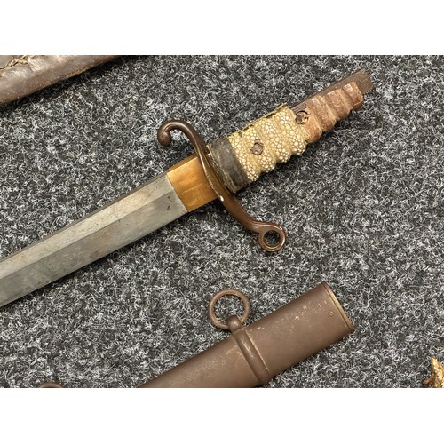 3126 - Japanese Sword with single edged blade 497mm in length, poor condition with many chips out of the cu... 