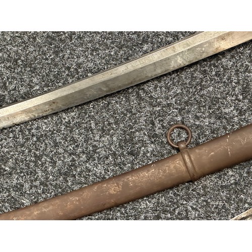 3126 - Japanese Sword with single edged blade 497mm in length, poor condition with many chips out of the cu... 