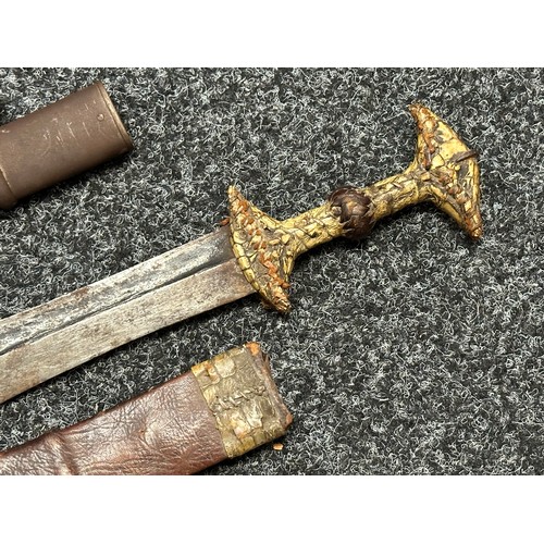 3126 - Japanese Sword with single edged blade 497mm in length, poor condition with many chips out of the cu... 