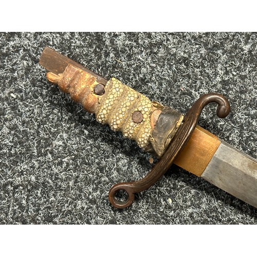 3126 - Japanese Sword with single edged blade 497mm in length, poor condition with many chips out of the cu... 