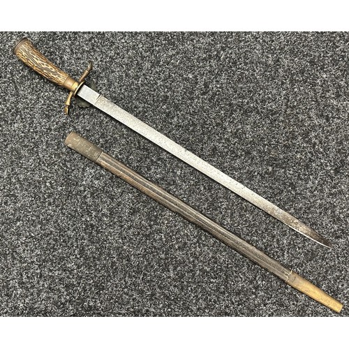 3127 - Hunting Cutlass with 473mm long blade, no makers mark. Clamshell guard. Horn grip. Overall length 61... 