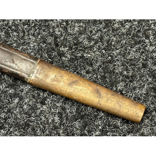 3127 - Hunting Cutlass with 473mm long blade, no makers mark. Clamshell guard. Horn grip. Overall length 61... 