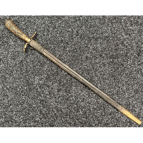 3127 - Hunting Cutlass with 473mm long blade, no makers mark. Clamshell guard. Horn grip. Overall length 61... 