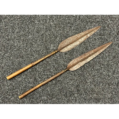 3130 - Two African Stabbing Spears both with double edged blades, one 290mm in length and the other 310mm i... 