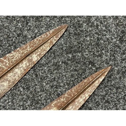 3130 - Two African Stabbing Spears both with double edged blades, one 290mm in length and the other 310mm i... 