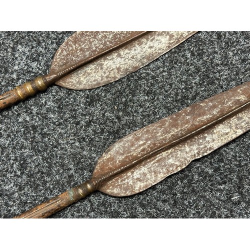 3130 - Two African Stabbing Spears both with double edged blades, one 290mm in length and the other 310mm i... 