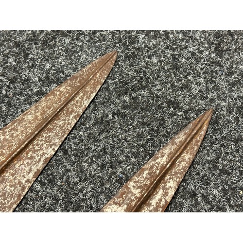 3130 - Two African Stabbing Spears both with double edged blades, one 290mm in length and the other 310mm i... 