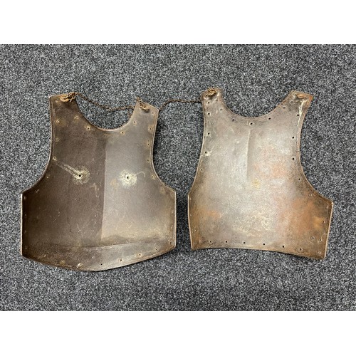 3132 - Armour Breastplate and backplate. Chains and hooks on reverse for hanging as a wall display. No mark... 