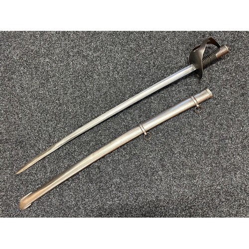 3134 - Prussian Heavy Cavalry Sword with single edged fullered blade 888mm in length maker marked 