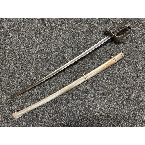 3134 - Prussian Heavy Cavalry Sword with single edged fullered blade 888mm in length maker marked 