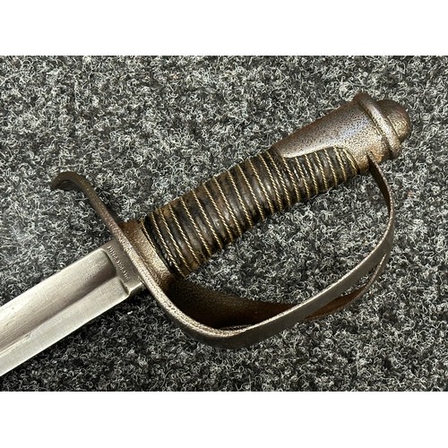 3134 - Prussian Heavy Cavalry Sword with single edged fullered blade 888mm in length maker marked 