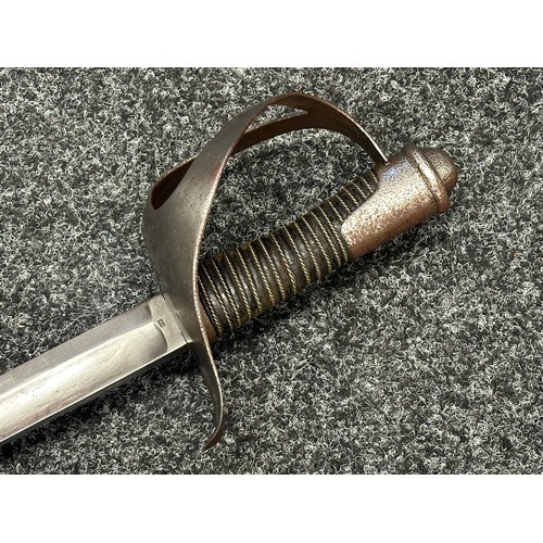 3134 - Prussian Heavy Cavalry Sword with single edged fullered blade 888mm in length maker marked 