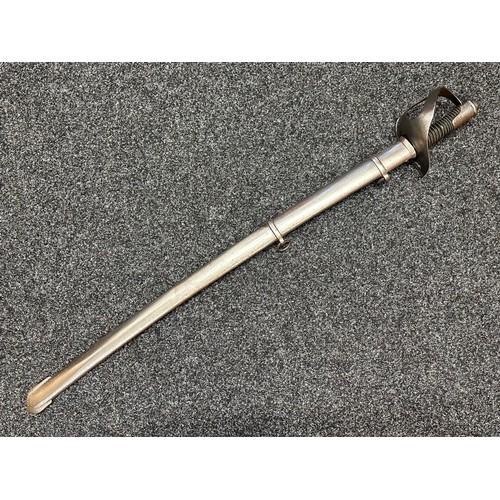 3134 - Prussian Heavy Cavalry Sword with single edged fullered blade 888mm in length maker marked 