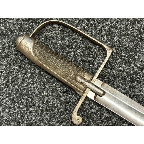 3136 - French Sabre with fullered single edged blade 824mm in length. No makers mark. Wire bound leather gr... 