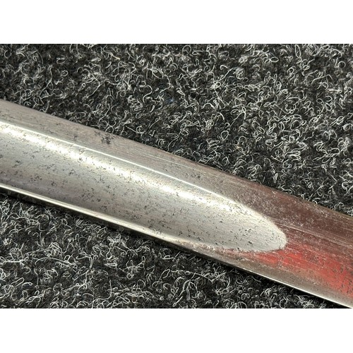 3136 - French Sabre with fullered single edged blade 824mm in length. No makers mark. Wire bound leather gr... 