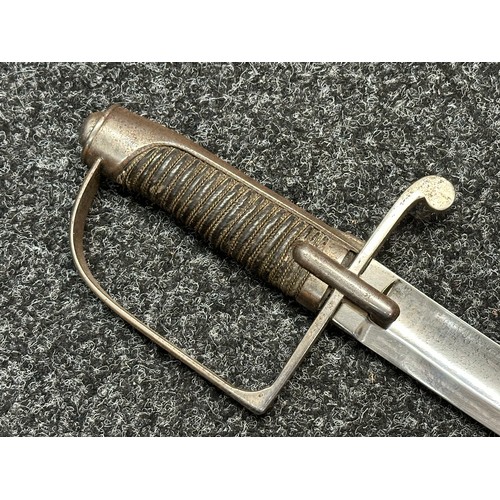 3136 - French Sabre with fullered single edged blade 824mm in length. No makers mark. Wire bound leather gr... 