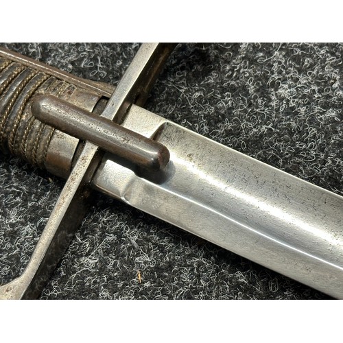 3136 - French Sabre with fullered single edged blade 824mm in length. No makers mark. Wire bound leather gr... 