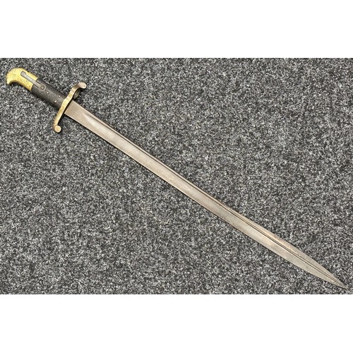 3141 - British P1855 Sappers and Miners Lancaster Bayonet with pipe backed blade 602mm in length. Maker mar... 