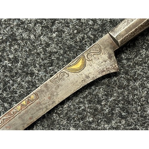 3146 - African sword with single edged blade 650mm in length with decoration to both side with brass inlay.... 