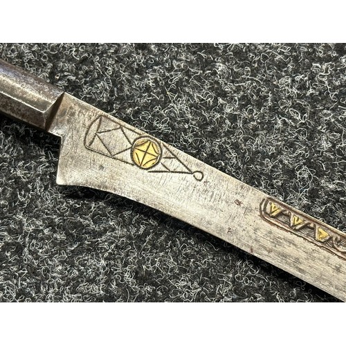 3146 - African sword with single edged blade 650mm in length with decoration to both side with brass inlay.... 