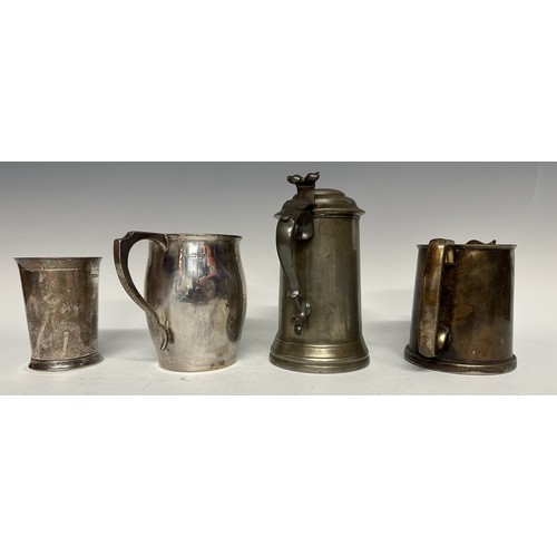 3150 - Four Engraved Tankards: Hallmarked Silver Rifle Brigade Tankard engraved with cap badge design and d... 