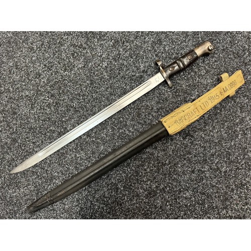 3159 - WW1 British P13 Bayonet with later modifications. Single edged fullered blade 430mm in length, maker... 