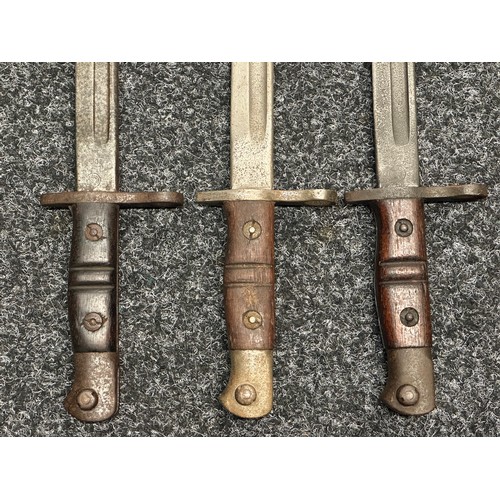 3160 - WW1 British P13 Bayonets x 2 and one US P17 Bayonet. All without scabbards, all maker marked 