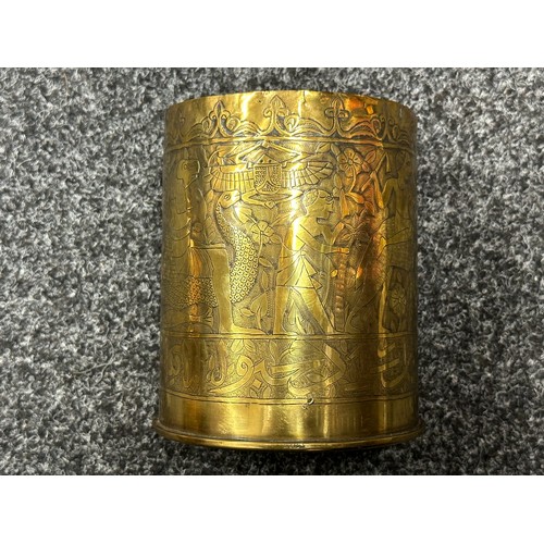 3161 - WW1 Russian Trench Art Shell Case lavishly decorated overall with scenes of Ancient Egypt along with... 