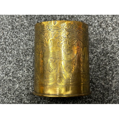 3161 - WW1 Russian Trench Art Shell Case lavishly decorated overall with scenes of Ancient Egypt along with... 